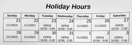 Holiday Hours 2025 Holiday Hours 2025
